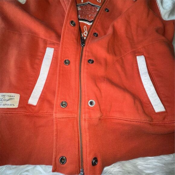 Harley Davidson Women's XL Orange Hooded Varsity Jacket Snap Closure Bikercore - Picture 14 of 14